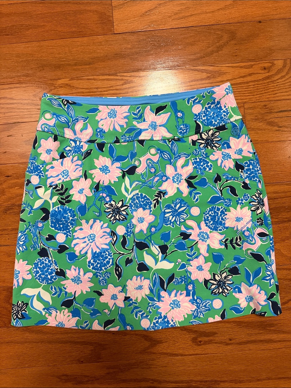 Lilly Pulitzer Green Floral Mini Skort with Pink & Blue Print